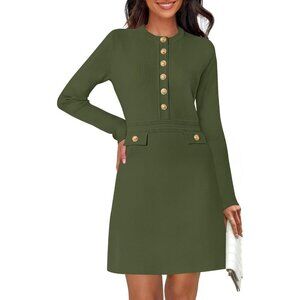 Fall 25 Long Sleeve Bodycon Army Green Sweater Dress Women Winter Formal Mini